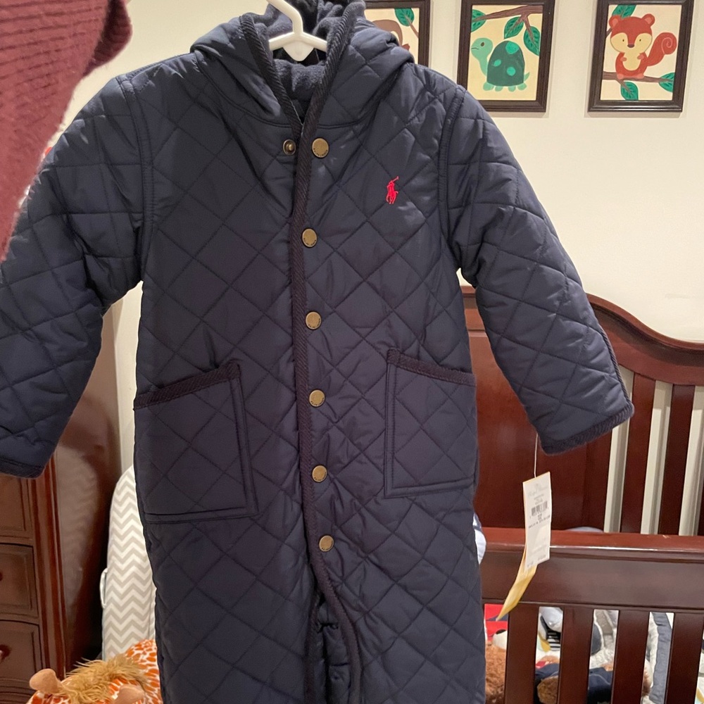 Polo by Ralph Lauren Navy Quilted Hooded Baby Snowsuit 9-12M